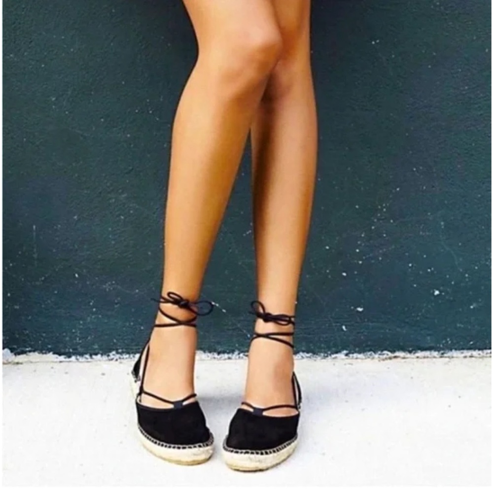 Black Forever 21 Espadrille Lace-Up Flats